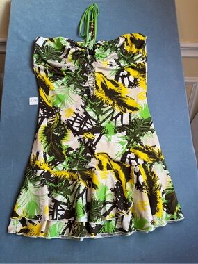 Rocawear Women’s M Tropical Print Halter Dress in Yellow, Green & Black